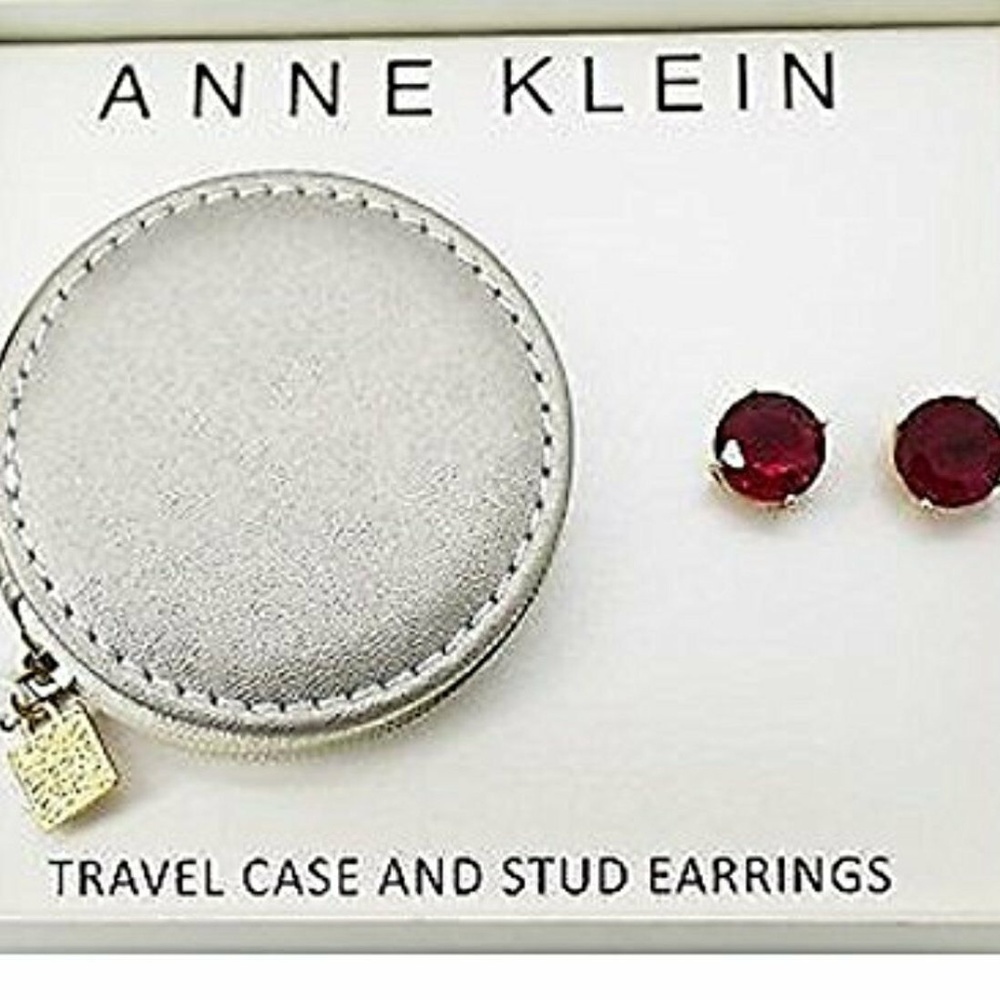 SOLD! Anne Klein Gold/Red Stone Stud Earring Travel Set